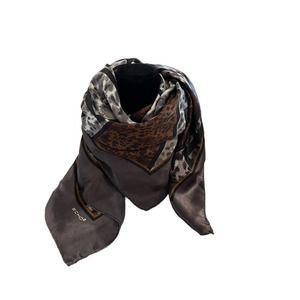 ECHO NY 36” Silk Square Brown Animal Print Scarf Rolled Hem Beautiful